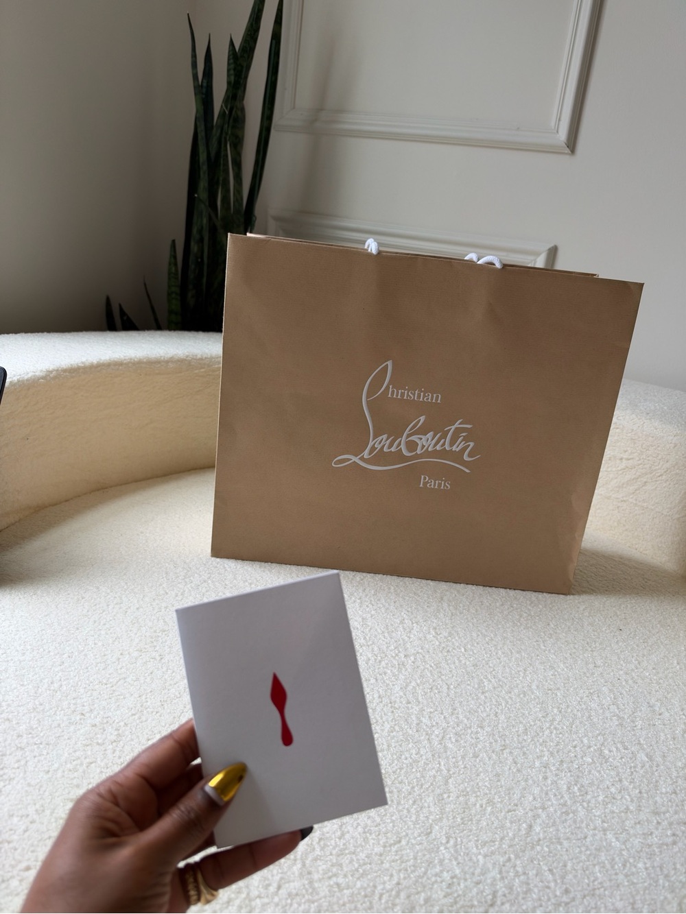 Christian Louboutin large Gift Shopping Bag in Tan & Card